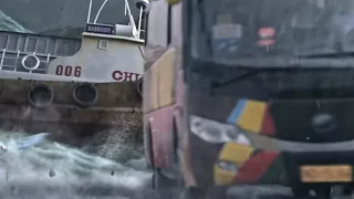 Super typhoon is coming! The bus almost collided with the ship during the storm!
