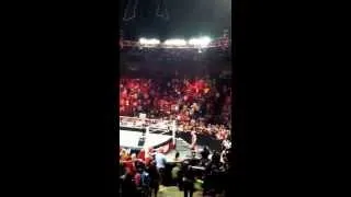 Randy Orton RKO Daniel Bryan through the announce table at RAW Live 9-30-13