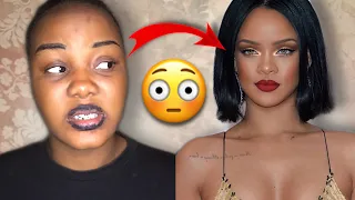 Makeup transformation into Rihanna 😳🔥 I got surgery 😳 and pregnant