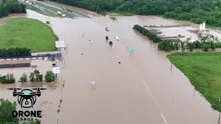 New footage shows major flooding along Hwy 59 (DRONE BROS)