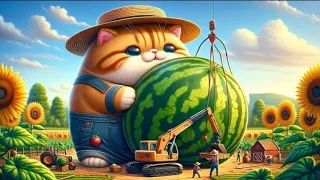 Small Kitten Eating Big Watermelon 🍉 😋 #catlover #cutecat #cat #ai #cartoon