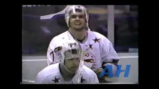 OHL WHL QMJHL Memorial Cup May 17, 1992 Brian Goudie,SSM v Mike Mathers,KAM (hit) Sault Ste. Marie G