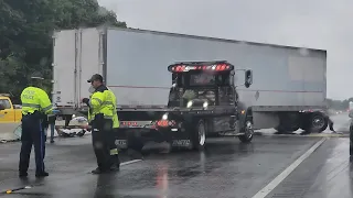 Tractor-trailer, other vehicles involved in crash on Mass Pike