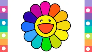 How to draw a Rainbow Flower/ Rainbow Flower drawing and coloring Takashi Murakami