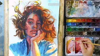 [watercolormia]watercolor portrait time lapse full video