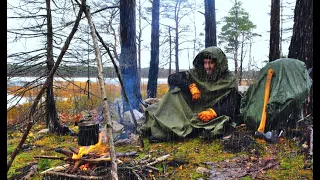 3 Days Solo Camping in the Rain - The Green Wood Fire