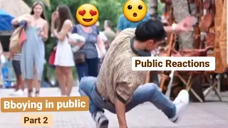 Bboying in public in front of peoples || powermoves | Flips in public || Public reactions || part 2