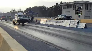 Brew City Gassers catching air at the 2023 Fall-Out Drags # 8