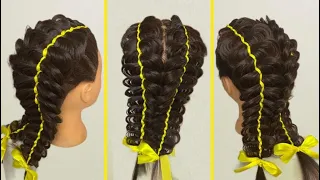Коса из 5 прядей с лентой 🎀 | Плетем косы | 5 strand braid with ribbon | Прическа на длинные волосы