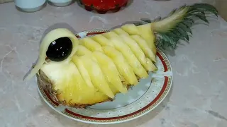 Птица из ананаса ☆Как красиво нарезать ананас!Карвинг!