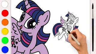 Learn to draw TWILIGHT SPARKLE. Draw and colour My Little Pony. Drawings for children.