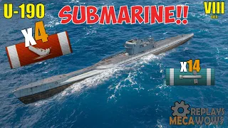 SUBMARINE U-190 4 Kills & 74k Damage | World of Warships Gameplay