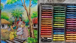 How to draw village scenery with women #landscape #pastels #villagelife #subjectdrawing #tutorials