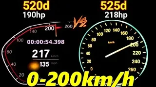 2020 bmw 520d G30 190 hp vs 2012 bmw 525d F10 218 hp - Acceleration sound 0-100 100-200km/h