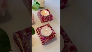 Resin tealight holder with real flowers #resintutorial #resingift #diwali2023