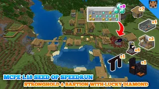 Minecraft PE 1.18 Seed op Speedrun - Village & Portal / Stronghold & Bastion with Lucky diamond !!