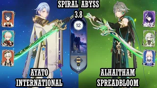 Ayato International and Alhaitham Spreadbloom | Genshin Impact Spiral Abyss 3.8 | Floor 12 9 Stars
