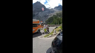 Stelvio Pass, hairpin motorcycle mishap