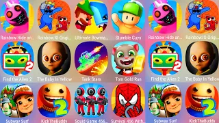 Find The Alien 2,Subway Surf,Squid Game 456,Tom Gold Run, Baby In Yellow,Rainbow.IO,Kick The Buddy..