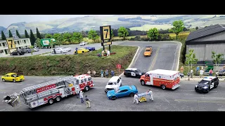 Dramatic 1/64 Scale Diorama-Car crash on Main Street