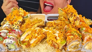 EATING SUSHI & APPETIZERS!  JALAPEÑO POPPERS STUFFED AVOCADOS ASMR MUKBANG OMAD CRUNCHY BIG BITES