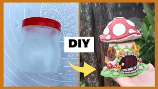 DIY: COMO FAZER UMA CASA COGUMELO  com pote reciclável ( Mushroom Fairy House candy Jar) #diyhome