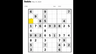 New York Times Sudoku Hard for May 14, 2024.  Just me mumbling and solving