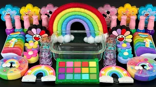 Rainbow SLIME | Mixing Makeup, Glitter and Beads into Clear Slime. ASMR Slime.
