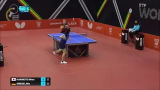 Good return by Mia GRIESEL (ITTF World Youth Championships 2021)