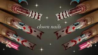 Clown Nails🤡🎀🩸| acrylic application + intricate nail art!✨