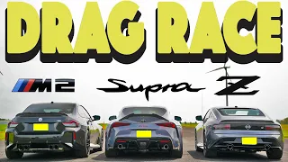 2023 BMW M2 vs Toyota Supra GR vs Nissan Z. Drag and Roll Race.