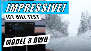 Tesla Model 3 RWD Crazy Hill Test in Fresh Snow and Ice