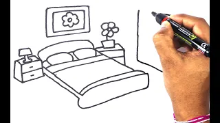 bedroom drawing easy coloring painting | how to draw bedroom very easy drawing cute drawings tricks