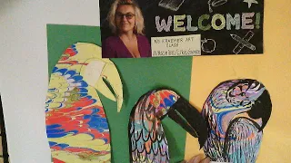 Parrots Collage with Marbling Papers Art Skills Rocognize Main Shapes