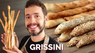 GRISSINI: Receita fácil de palitos de pão com parmesão ou gergelim