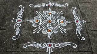 2 min Rangoli Designs🌻 5x1 dots Small Daily Muggulu🌻Easy Kolam Designs🌻Side Border Rangoli Designs