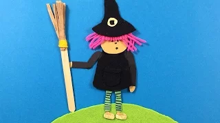 A young witch made from felt, paper, wool - simple craft ideas for kids