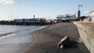 Las Galletas is a coastal town in Tenerife (Canary Islands, Spain). Drone view and walk in November