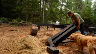 Building a Timber Frame Wood Foundation for a Log Cabin in a Severe Thunderstorm | OFF GRID