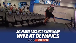 NFL player goes wild cheering on wife at Olympics