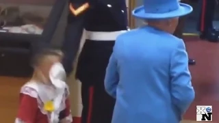 Soldier Knocks Hat Off Girl As He Salutes The Queen - Moment Caught on camera!