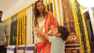 Jr NTR Son Abhay Ram Making Fun With His Mom Pranathi @ #NTR27 Opening | TFPC