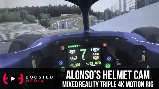 Fernando Alonso's Helmet Cam at Spa | MIXED REALITY TRIPLE 65" 4K MOTION SIM RIG