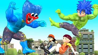 Strong Nickhulk Transform Sonic Vs Giant Huggy Wuggy Zombie - Scary Teacher 3D Doll Squid Games