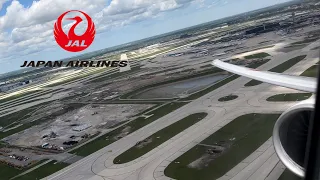 [4K]Japan Airlines 777-300ER Engine Start & Takeoff from Chicago