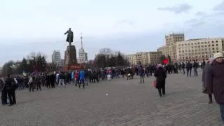 Колонна Самообороны на Сумской и Антимайдан на пл. Свободы, 23.02.14., Харьков, (видео 2.1.)