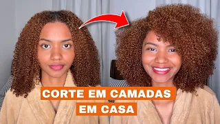 COMO CORTO MEU CABELO CRESPO EM CASA SOZINHA | CORTE EM CAMADAS