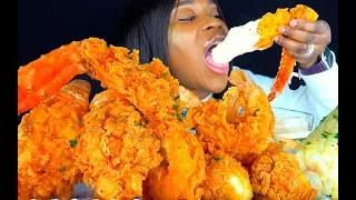 KING CRAB SEAFOOD BOIL MUKBANG | FRIED| CHEESY ALFREDO SAUCE | LOBSTER | ASMR EATING | ASMR FOOD