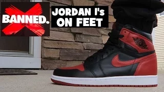 Air Jordan 1 Banned Bred 2016 Retro Sneaker On Feet With Sizing and How to Lace