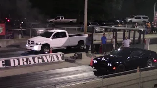 107mm Turbo Diesel AKA Quad Cab & Diesel Truck vs Challenger Hellcat Redeye In the 1/4 Mile